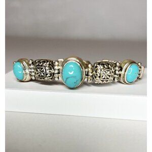 Sterling Silver 925 Oval Turquoise Gemstone Toggle Bracelet 30 grams 7"